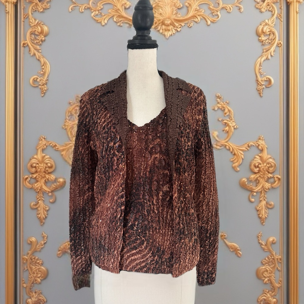 Alberto Makali Textured Brown Women's Jacket and Top